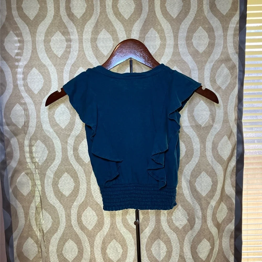 Justice Ruffle Top Girls XS Teal Blue Excellent Smocked Hem Cap Sleeve Boho